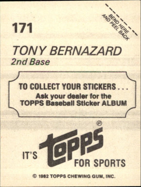 1982 Topps Stickers #171 Tony Bernazard back image