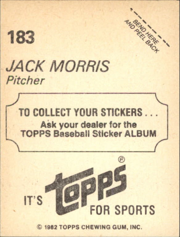 1982 Topps Stickers #183 Jack Morris back image