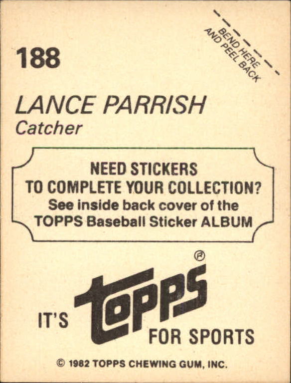1982 Topps Stickers #188 Lance Parrish back image