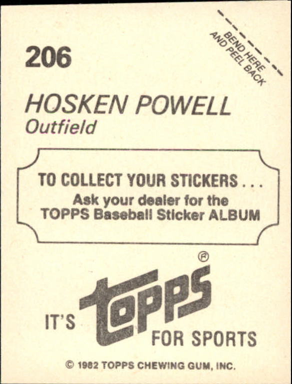 1982 Topps Stickers #206 Hosken Powell back image