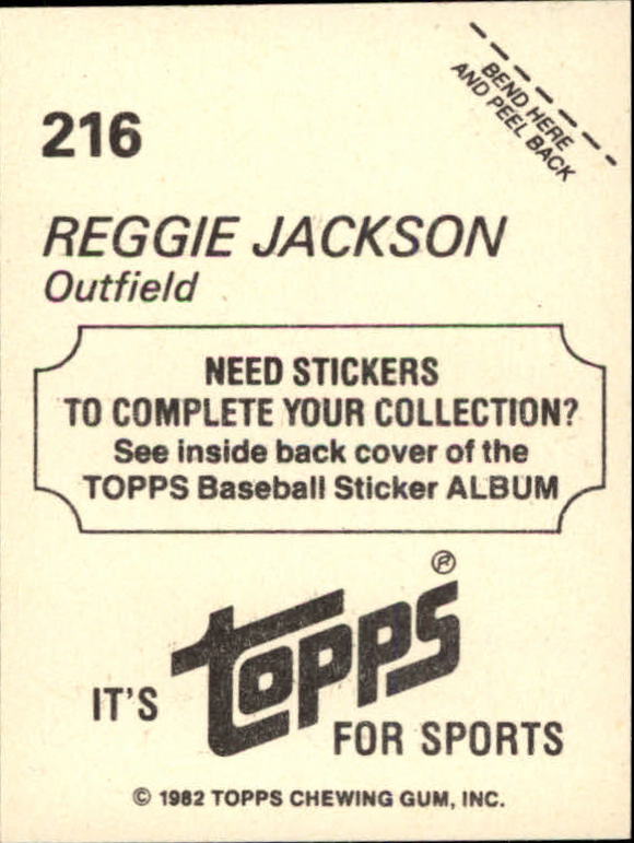 1982 Topps Stickers #216 Reggie Jackson back image