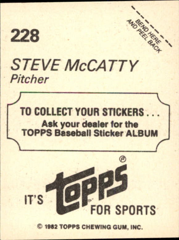 1982 Topps Stickers #228 Steve McCatty back image