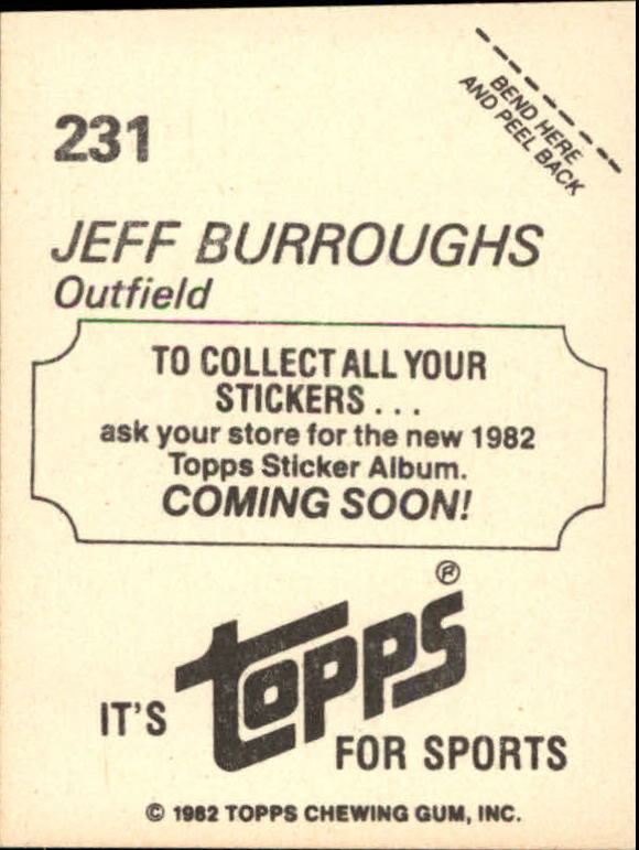 1982 Topps Stickers #231 Jeff Burroughs back image