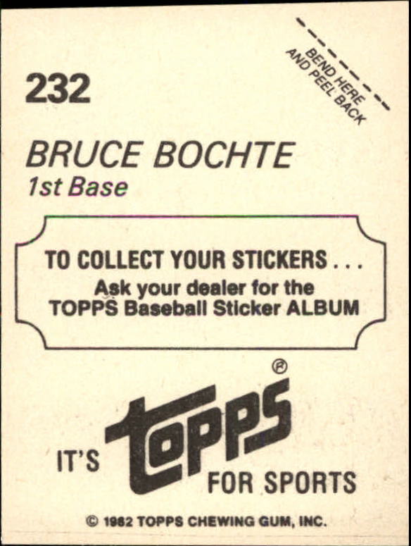 1982 Topps Stickers #232 Bruce Bochte back image