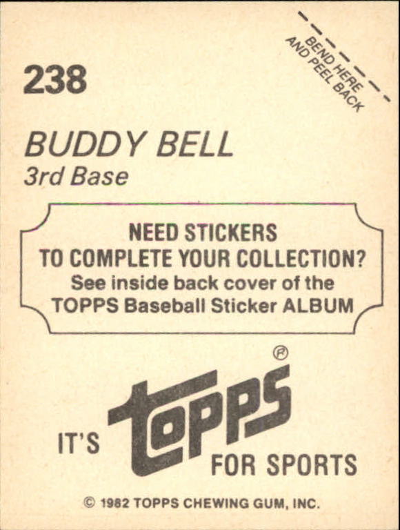 1982 Topps Stickers #238 Buddy Bell back image