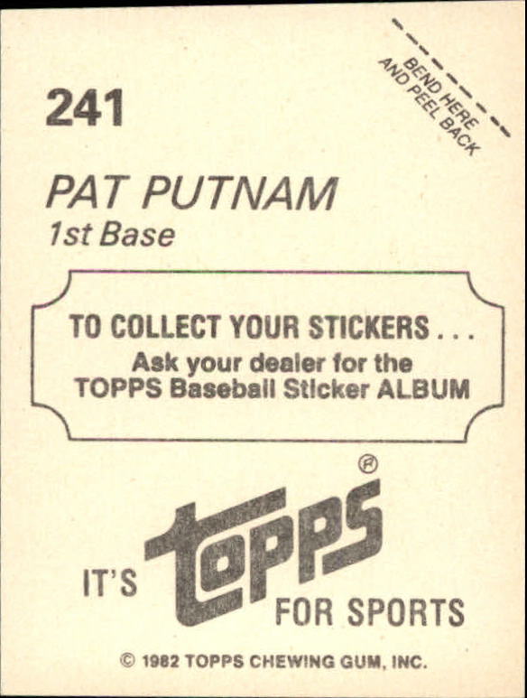 1982 Topps Stickers #241 Pat Putnam back image