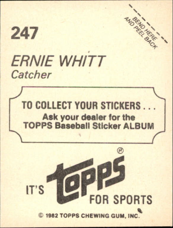 1982 Topps Stickers #247 Ernie Whitt back image