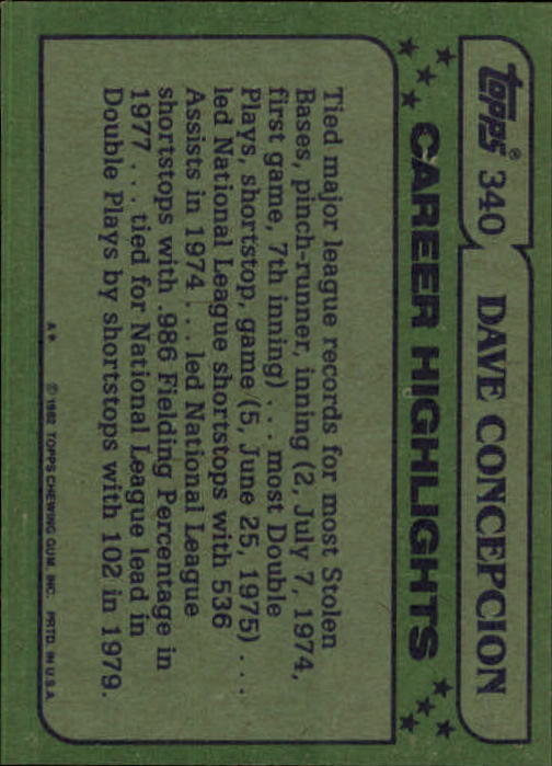1982 Topps #340 Dave Concepcion AS back image