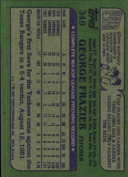 1982 Topps #349 George Frazier back image