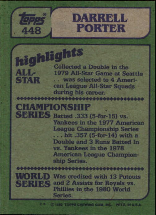 1982 Topps #448 Darrell Porter IA back image