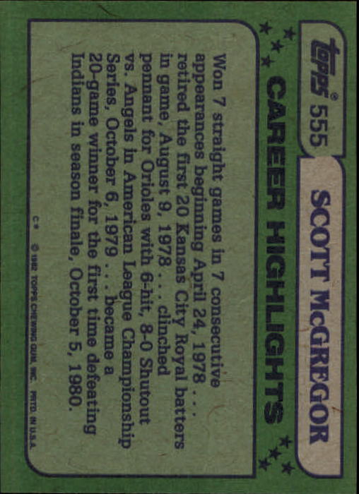 1982 Topps #555 Scott McGregor AS back image