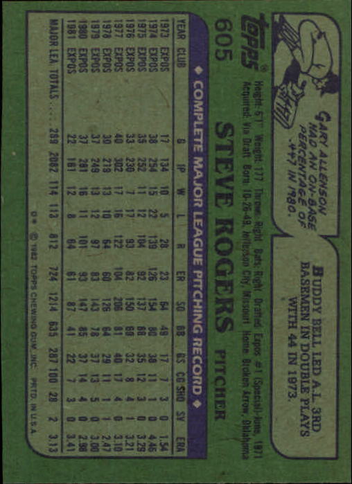 1982 Topps #605 Steve Rogers back image
