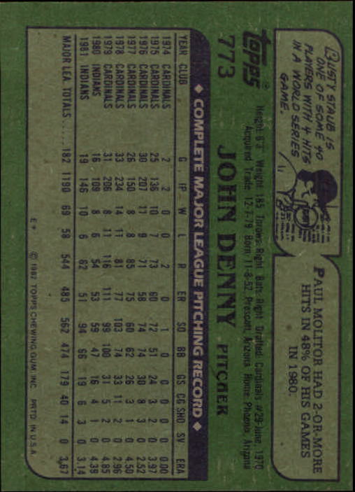 1982 Topps #773 John Denny back image