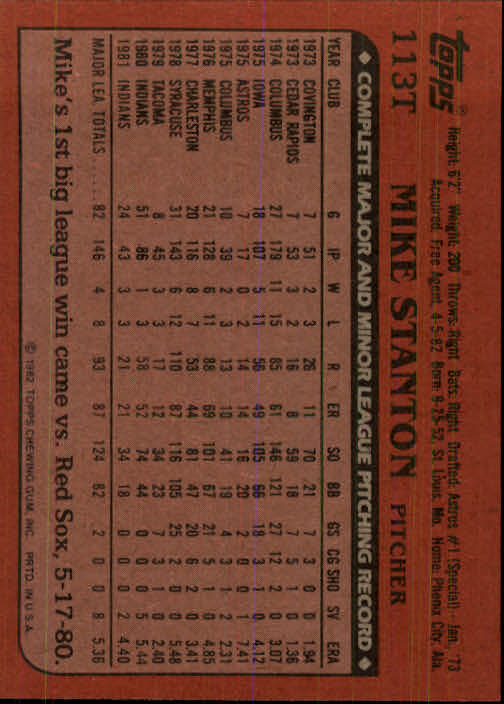 1982 Topps Traded #113T Mike Stanton back image