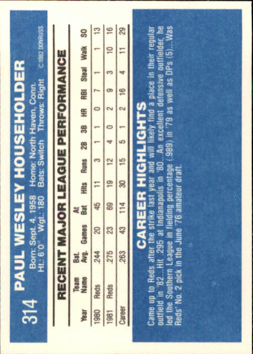 1982 Donruss #314 Paul Householder back image