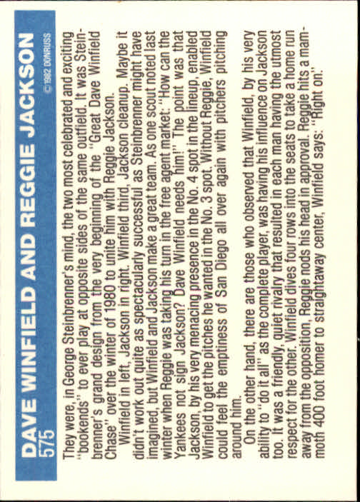 1982 Donruss #575 Reggie Jackson/Dave Winfield back image