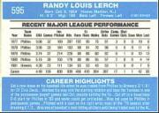 1982 Donruss #595B Randy Lerch COR/Brewers back image