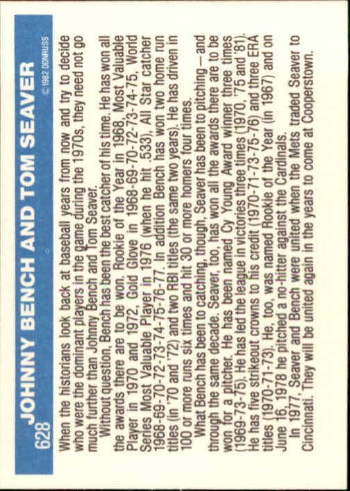 1982 Donruss #628 Tom Seaver/Johnny Bench back image