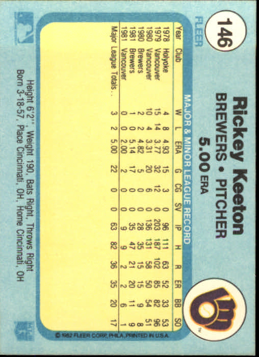 1982 Fleer #146 Rickey Keeton back image