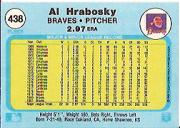 1982 Fleer #438B Al Hrabosky ERR/Height 5'1 back image
