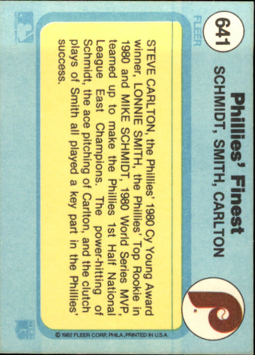 1982 Fleer #641 Lonnie Smith/Mike Schmidt/Steve Carlton back image