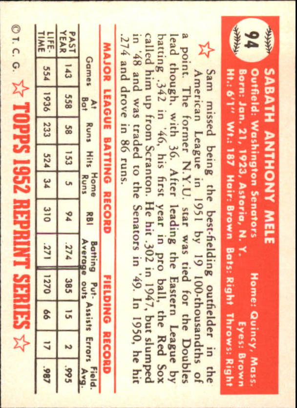 1983 Topps Baseball 1952 Reprint (#1-200) Singles - You Choose - Picture 183 of 387