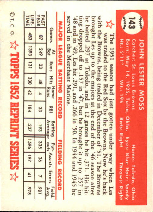 1983 Topps Baseball 1952 Reprint (#1-200) Singles - You Choose - Picture 281 of 387