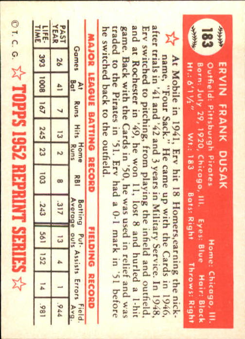 1983 Topps Baseball 1952 Reprint (#1-200) Singles - You Choose - Picture 357 of 387