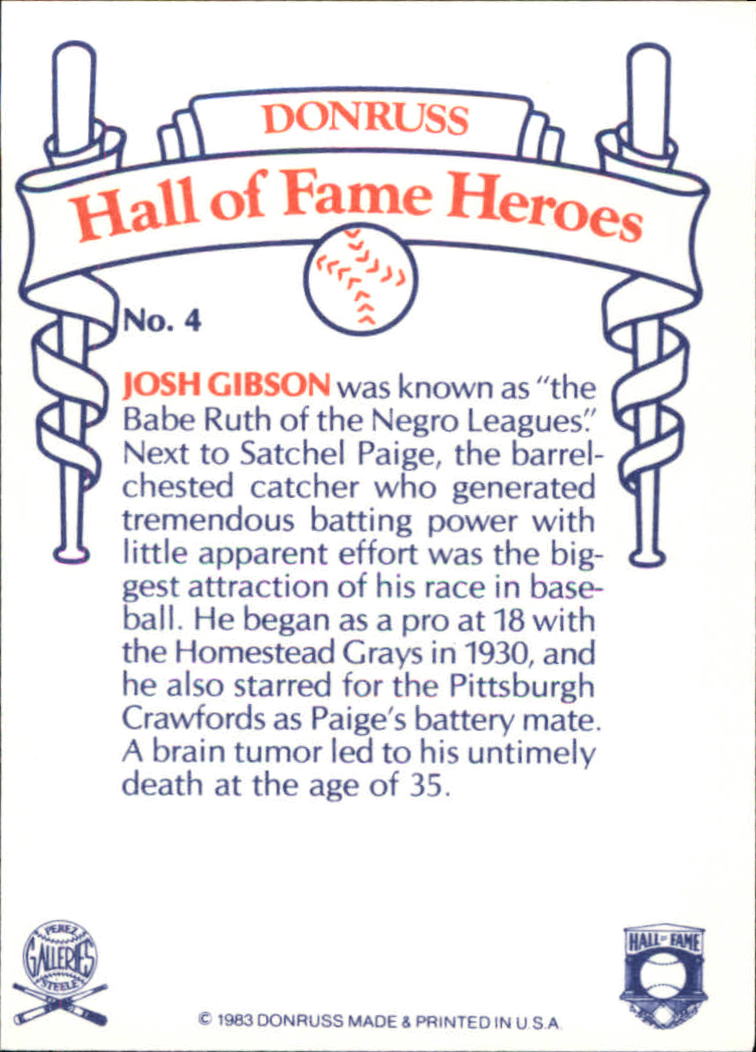 1983 Donruss HOF Heroes #4 Josh Gibson back image
