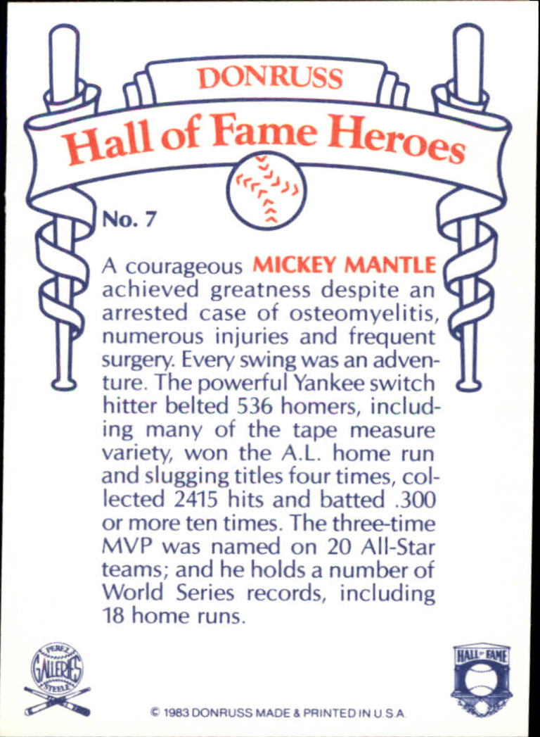 1983 Donruss HOF Heroes #7 Mickey Mantle back image