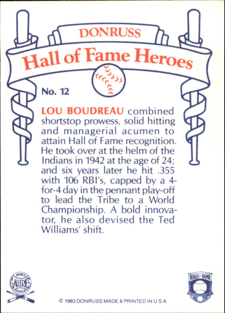 1983 Donruss HOF Heroes #12 Lou Boudreau back image