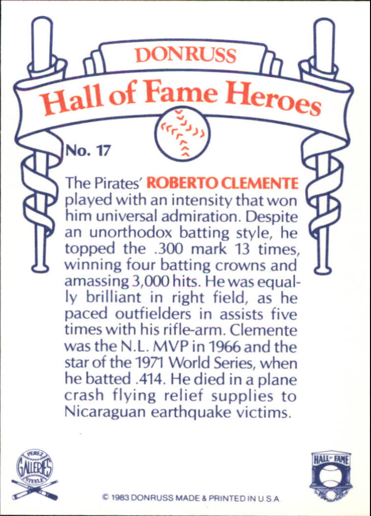 1983 Donruss HOF Heroes #17 Roberto Clemente back image