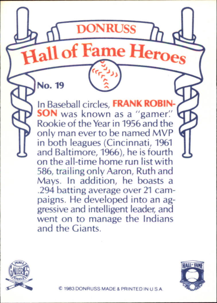 1983 Donruss HOF Heroes #19 Frank Robinson back image