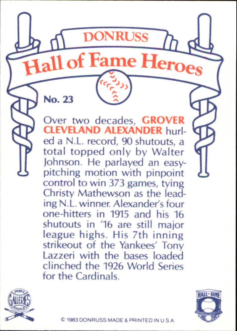 1983 Donruss HOF Heroes #23 Grover Alexander back image