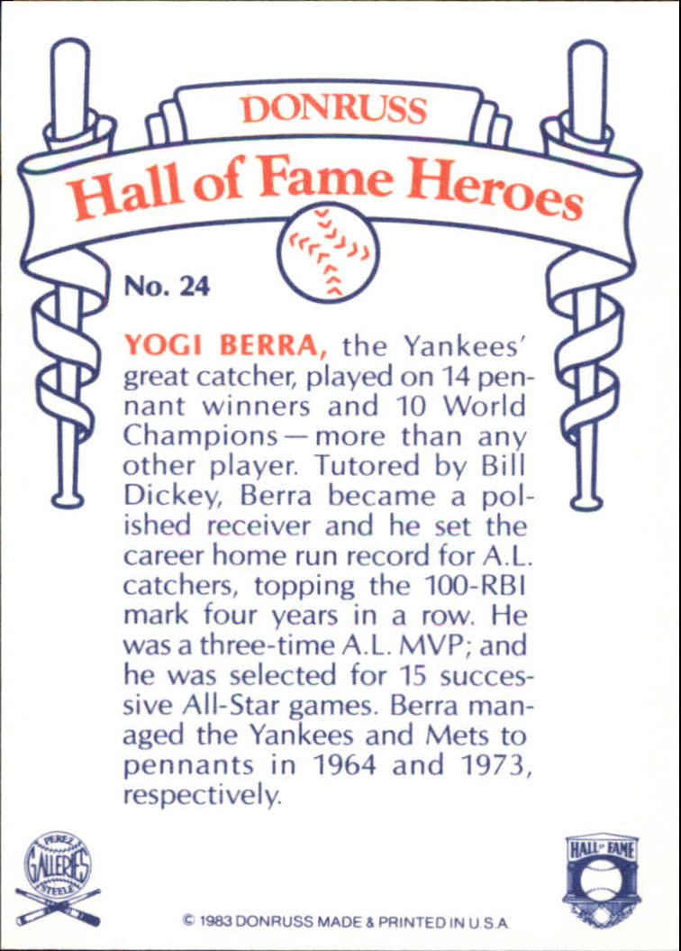 1983 Donruss HOF Heroes #24 Yogi Berra back image