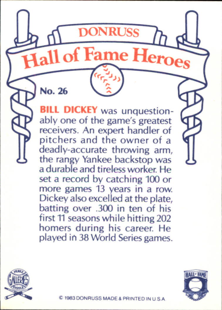1983 Donruss HOF Heroes #26 Bill Dickey back image