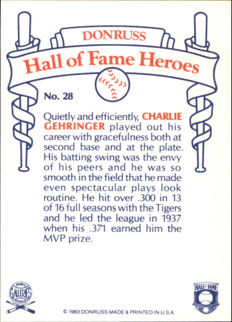 1983 Donruss HOF Heroes #28 Charlie Gehringer back image