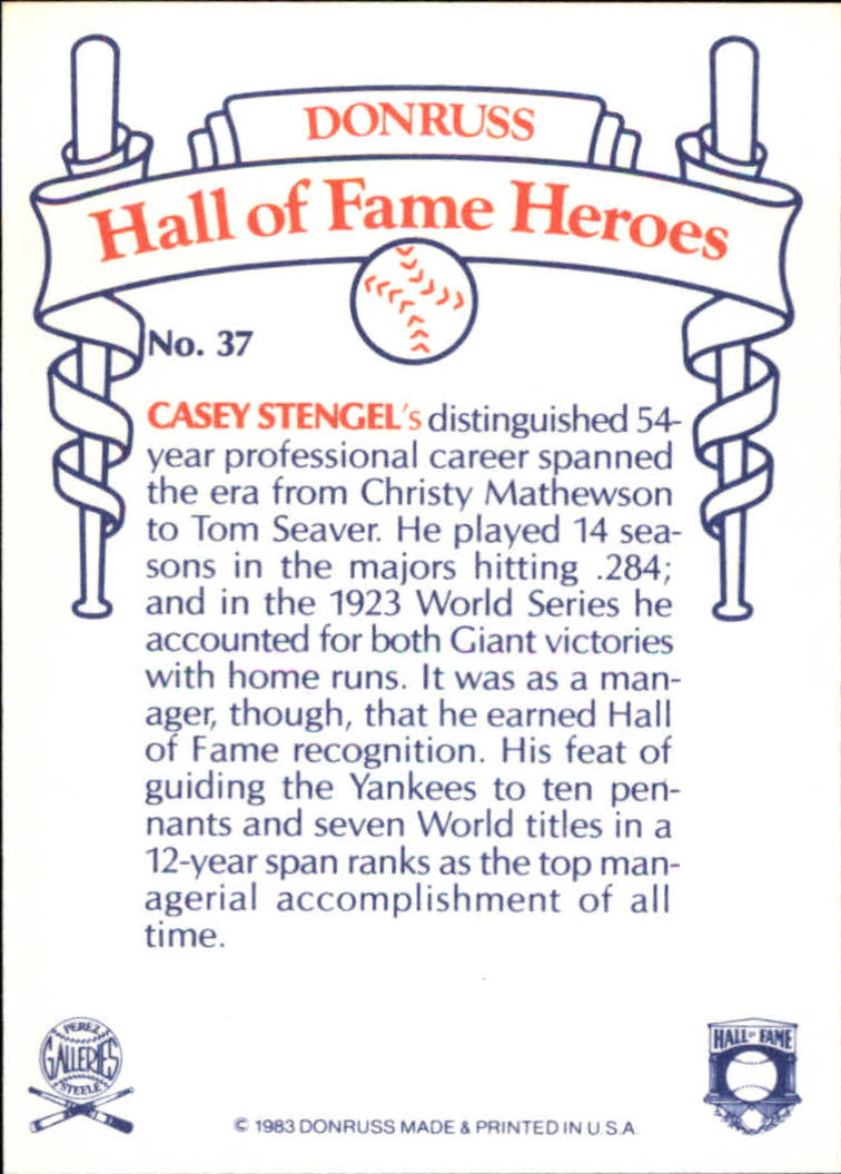 1983 Donruss HOF Heroes #37 Casey Stengel back image