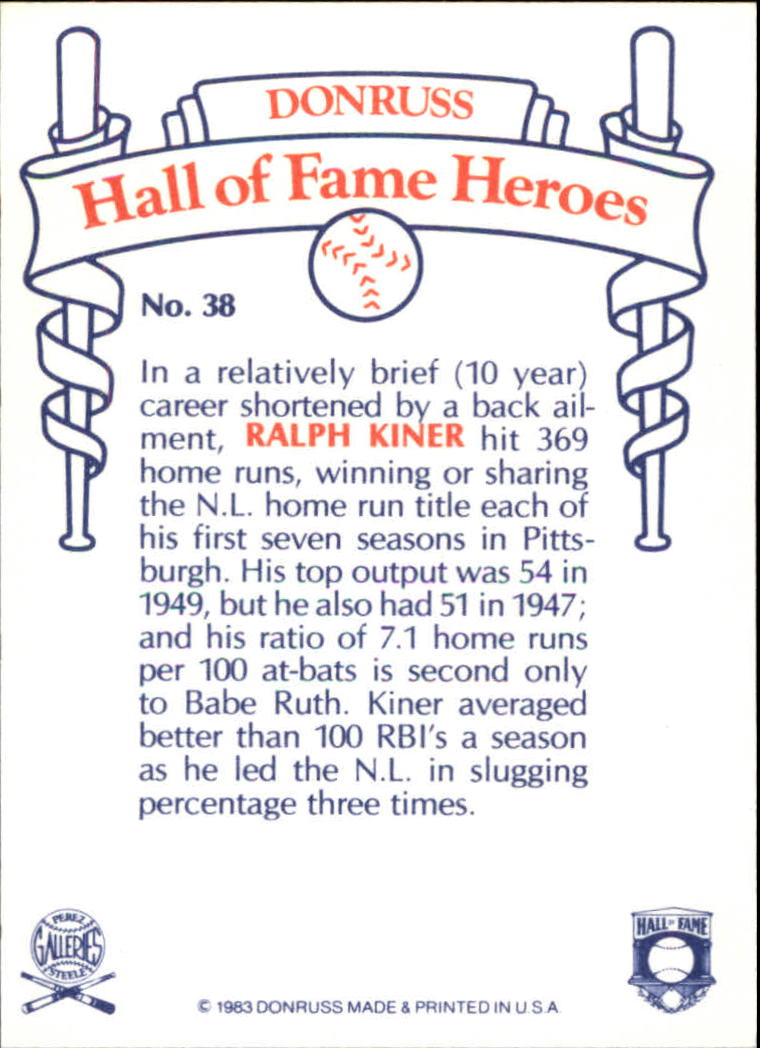1983 Donruss HOF Heroes #38 Ralph Kiner back image