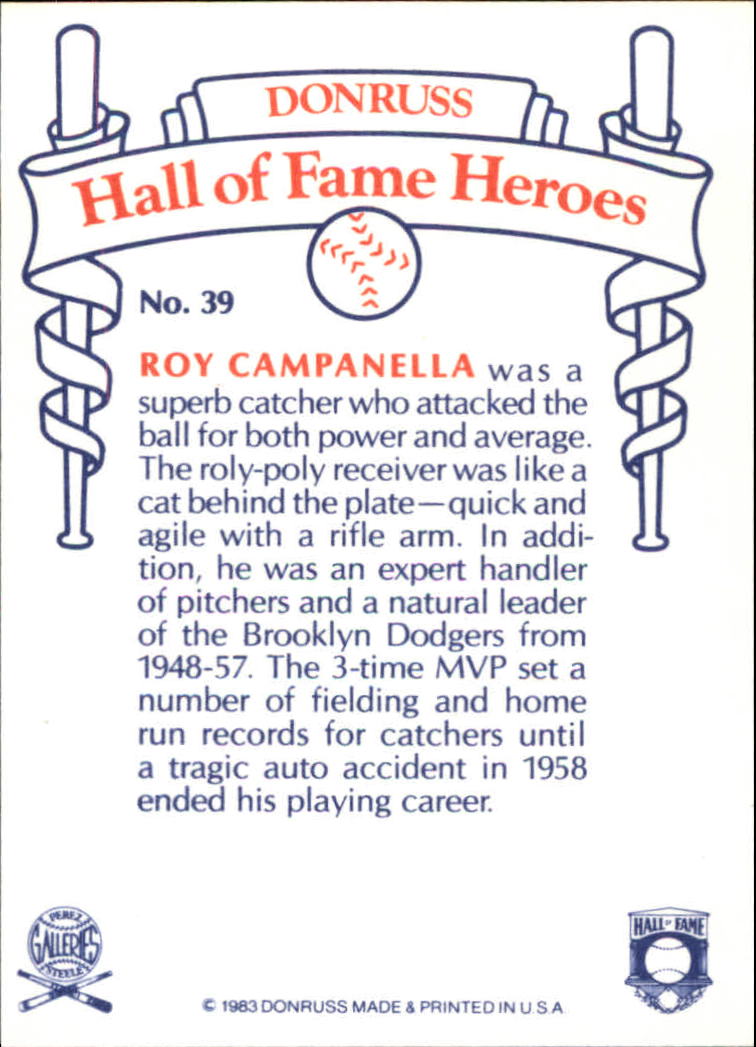 1983 Donruss HOF Heroes #39 Roy Campanella back image