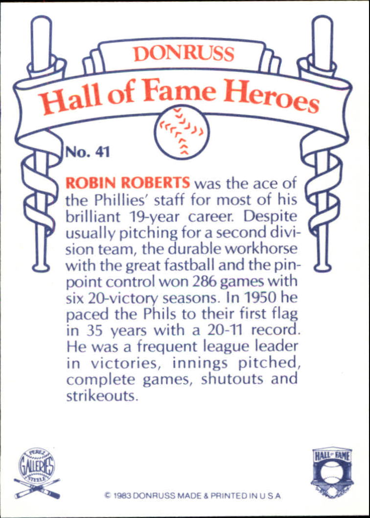 1983 Donruss HOF Heroes #41 Robin Roberts back image