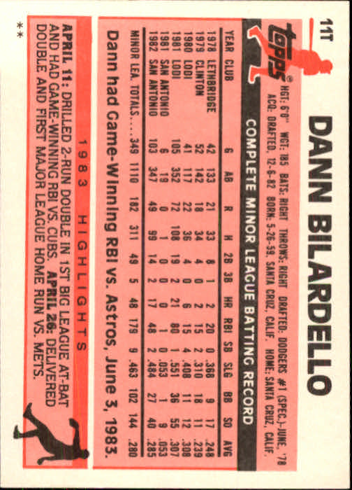1983 Topps Traded #11T Dann Bilardello back image