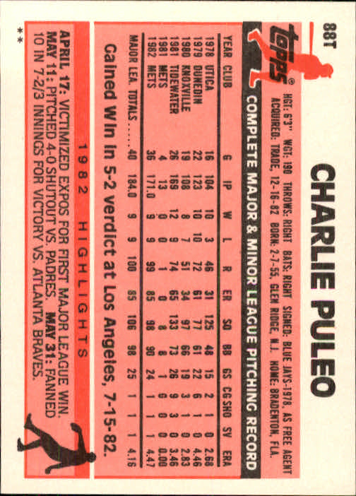 1983 Topps Traded #88T Charlie Puleo back image