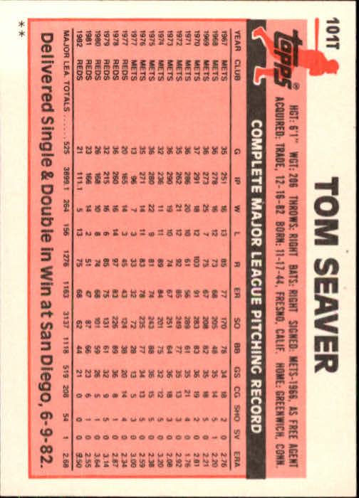 1983 Topps Traded #101T Tom Seaver back image