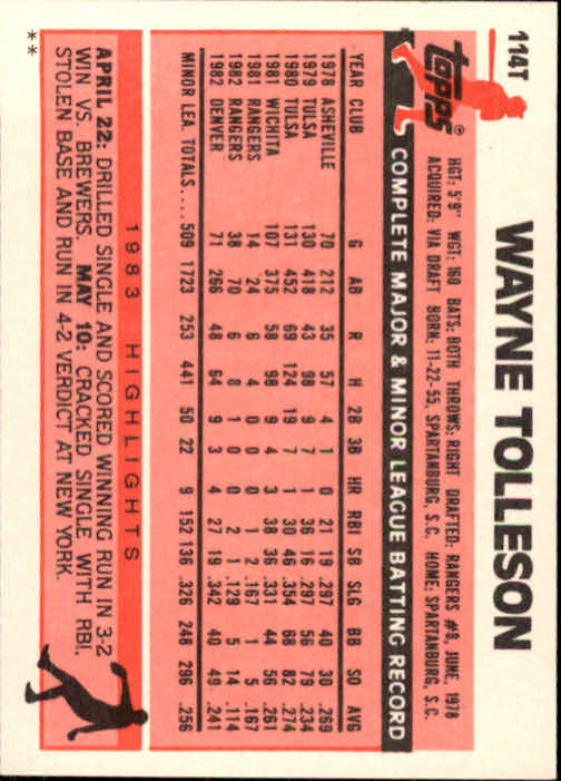 1983 Topps Traded #114T Wayne Tolleson back image