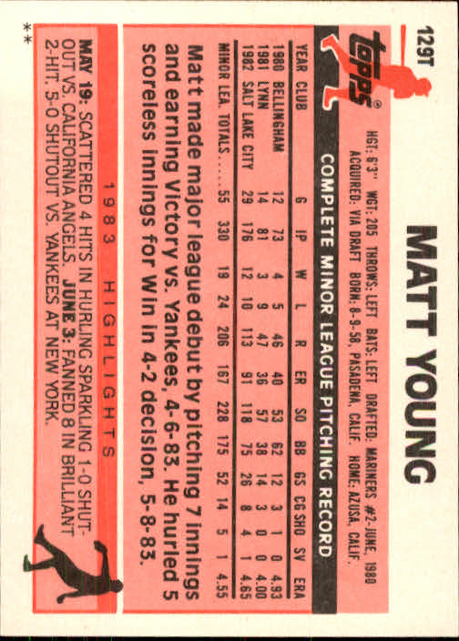 1983 Topps Traded #129T Matt Young XRC back image