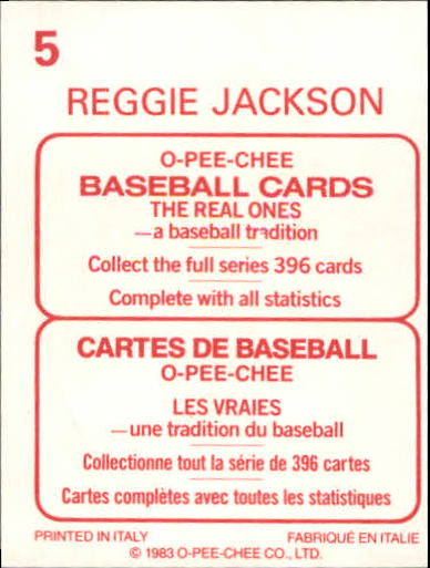 1983 O-Pee-Chee Stickers #5 Reggie Jackson back image