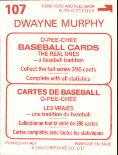 1983 O-Pee-Chee Stickers #107 Dwayne Murphy