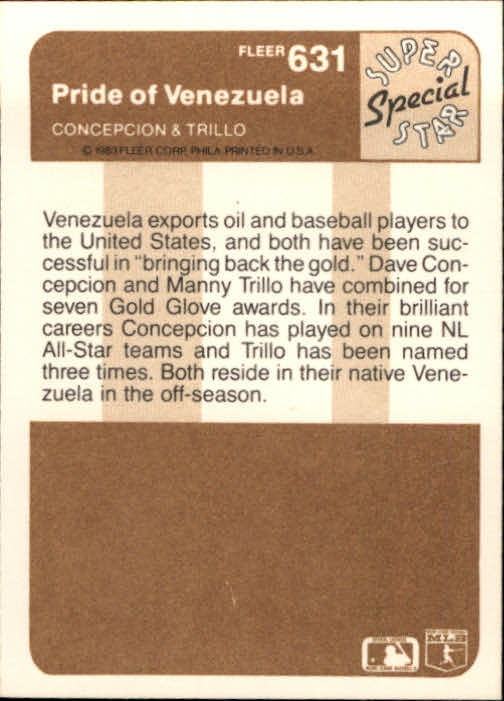 1983 Fleer #631 Dave Concepcion/Manny Trillo back image
