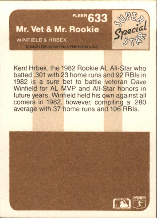 1983 Fleer #633 Dave Winfield/Kent Hrbek back image
